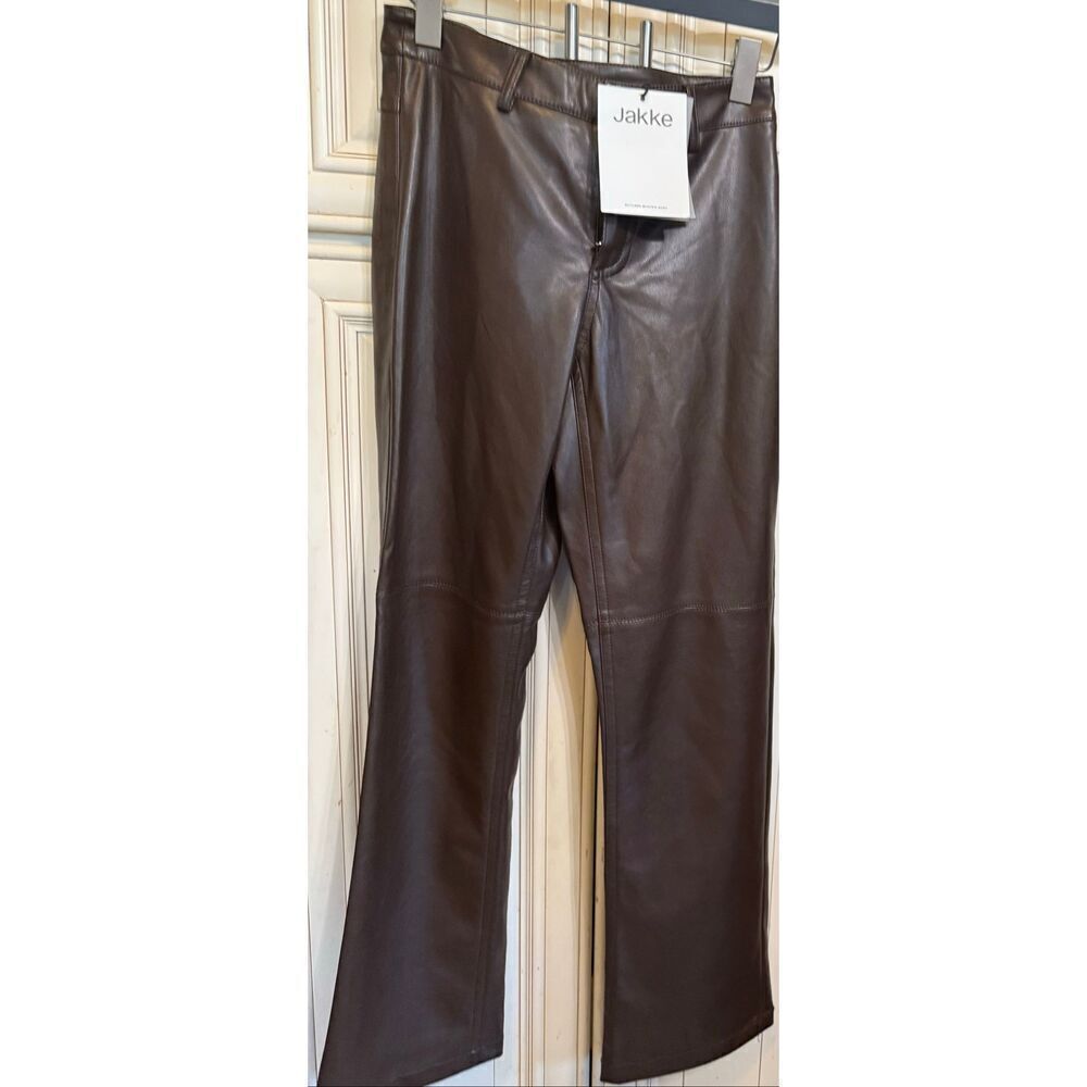 Jakke Women's High Rise Faux Leather Cindy Trousers Chocolate Small NWT